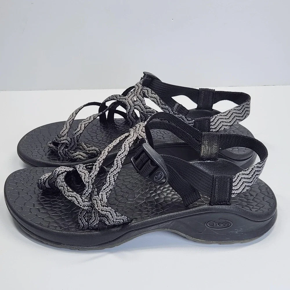 Chaco Updraft EcoTread X2 Sandals Womens Size 9 Black Gray Waves Hiking Trail